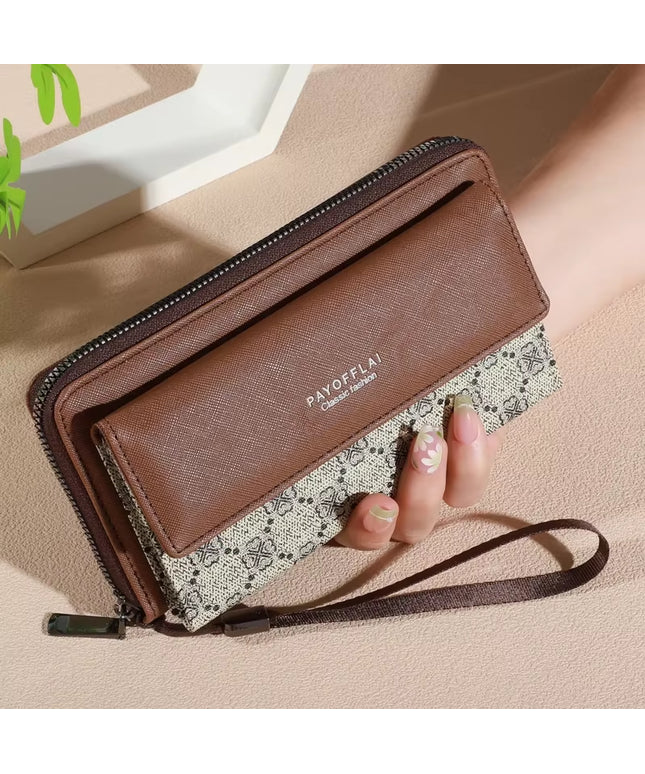 Classic women's Faux Leather spacious Wallet, Double Layer with Snap Closure, Zippered Card Holder 