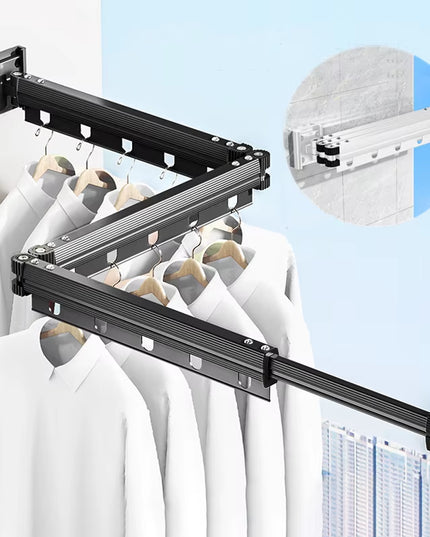 126cm Folding and Extendable sturdy 2 in 1 Clothes Hanger and shower curtains mount wall mount