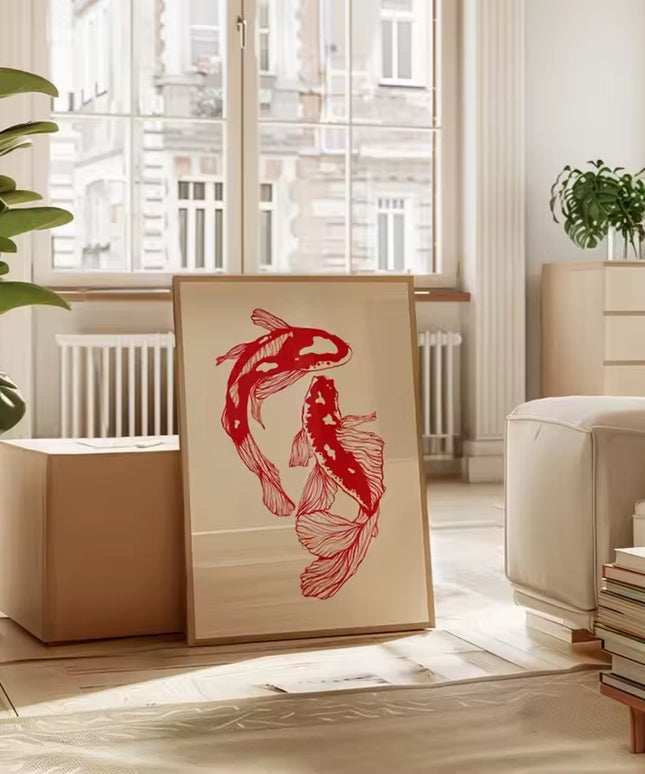 Red Koi's canvas print wall decoration art poster- no frame