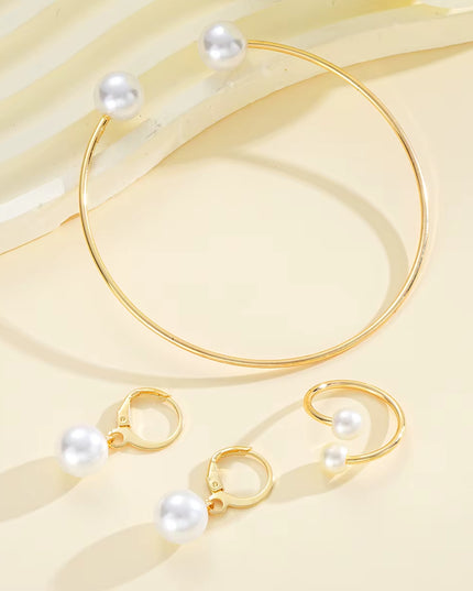 4Pcs Simple Pearl jewelry set Earrings / Ring / Bangle