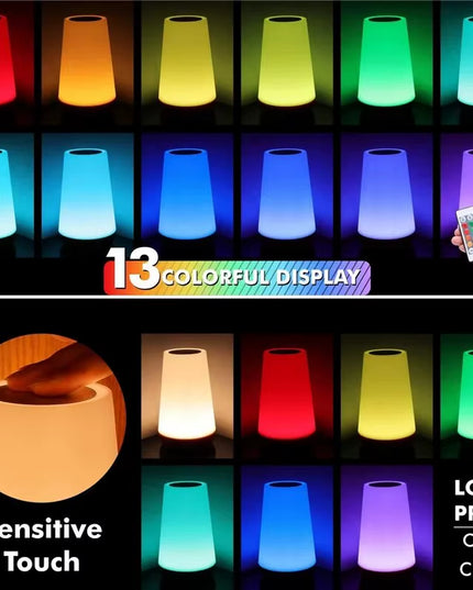 USB Rechargeable RGB Night Lamp with 13 Color option , 5 lighting dimmable option & 3 modes + touch and Remote Control 