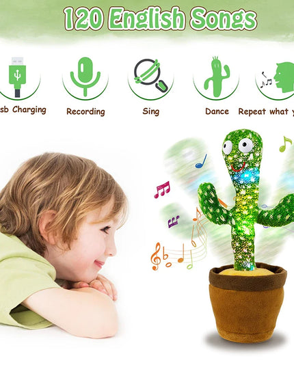 Repeating & Dancing Cactus  - with 120 Song Speaker Talking Usb Battery Voice Repeat Plush Cactus DancingToy