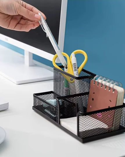 Mesh Desk supplies Organizer with Pencil Holder and Storage Baskets for Desktop Accessories, 3 Compartments