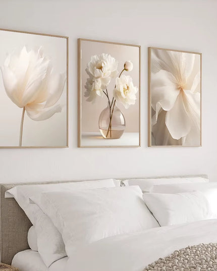 3PCS set of Frameless Nordic Beige Peony Flowers Canvas Wall Decoration- 50x70cm (no frame)