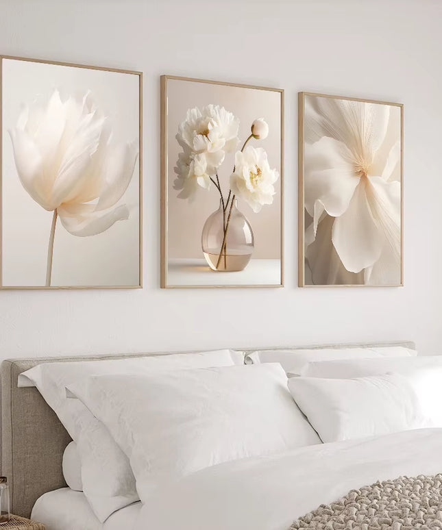 3PCS set of Frameless Nordic Beige Peony Flowers Canvas Wall Decoration- 50x70cm (no frame)