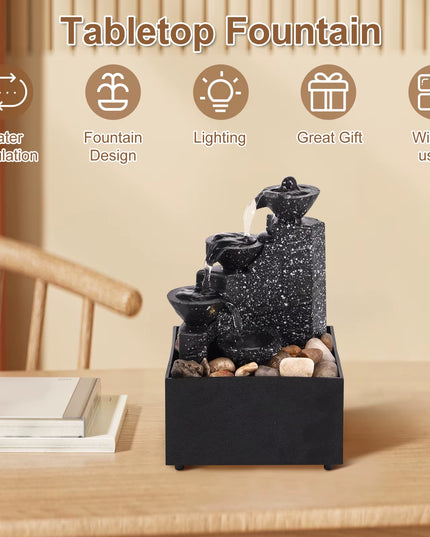 Tabletop relaxing flowing Waterfall with soft lights 