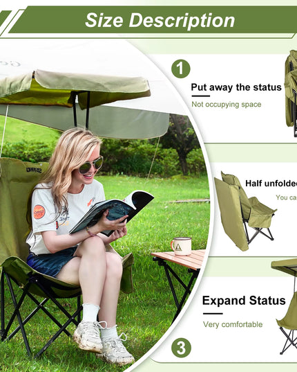 Portable Camping Chair with Shade Canopy, Foldable & Lightweight, Oversized for All, Easy to Open and Close-2pcs set
