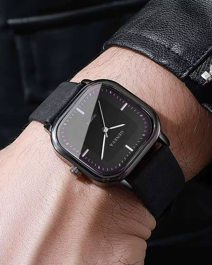 Unique slick Square Minimalist Quartz Movement men's Watch with Casual Leather Strap (Without Box）