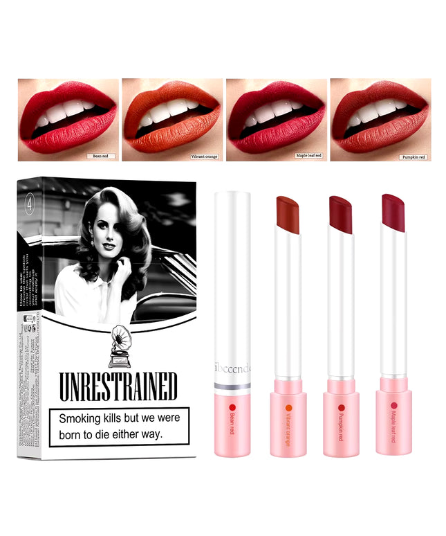 4Colors/Set Cigarette Lip Gloss Set Velvet Matte Waterproof Long-Lasting & Non-Stick 