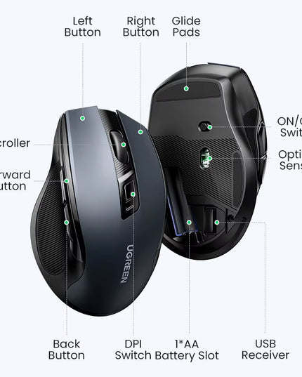 Ergonomic Wireless Mouse – Silent Click, 4000 DPI, 6 Buttons, 5.0 Bluetooth 