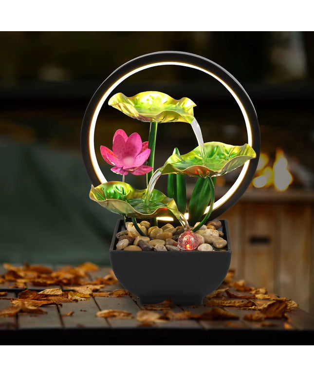 Fortune Fountain - Tabletop Water USB Powered Relaxation indoor waterfall fountain with lights