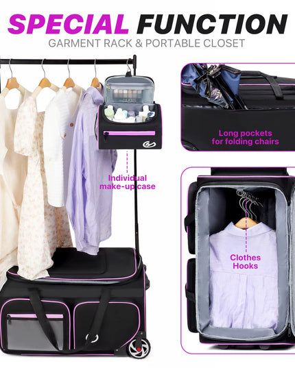 Large-Capacity Multi-use Closet Style Carry-On Luggage Bag with clothes hanger stand 