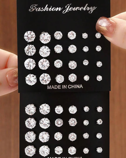 12 Pairs of simple luxurious earrings set 4-6-8 Mm