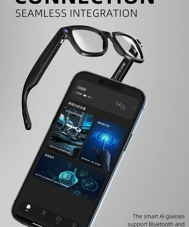 800W Pixel Intelligent Glasses G300 AI HD Shooting, Video Recording,Voice Call, pictures, Translation Auto Tinting Smart Glasses