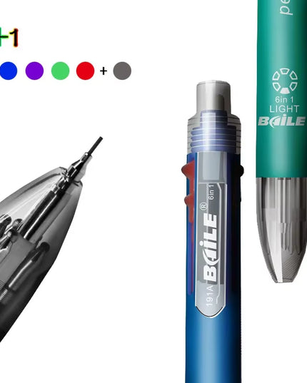 6 in 1 Multicolor Ballpoint Pens 5 Colors Ball Pen 1 Automatic Pencil with Eraser