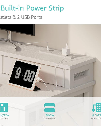 Small White Kids Desk with Fabric Drawers 