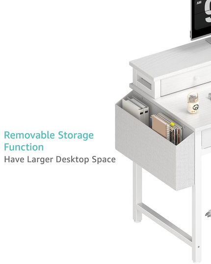 Small White Kids Desk with Fabric Drawers 