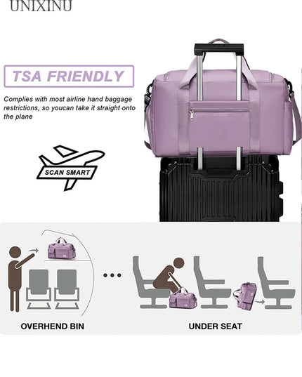 Women's 35L capacity Large waterproof Carry on Travel Bag , Duffle Bags , gym bag with Shoe Compartment 