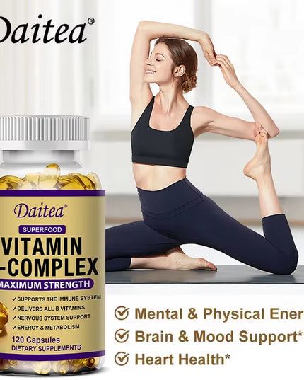 120 capsules Vitamin B-Complex Supplement B12 B1 B2 B3 B5 B6 B9 Biotin for Nervous System, Metabolism, Immune and Energy Support, Super Diet