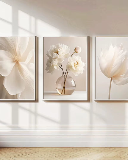 3PCS set of Frameless Nordic Beige Peony Flowers Canvas Wall Decoration- 50x70cm (no frame)