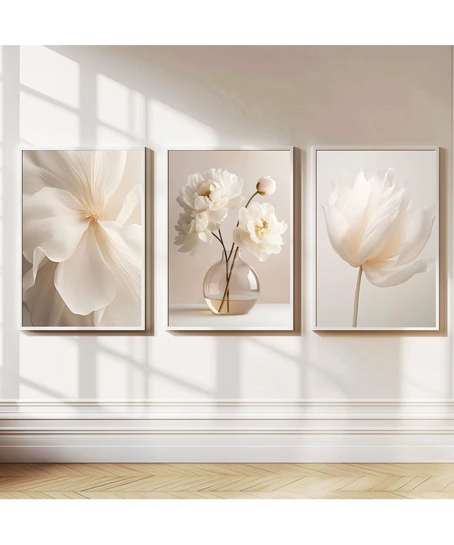 3PCS set of Frameless Nordic Beige Peony Flowers Canvas Wall Decoration- 50x70cm (no frame)