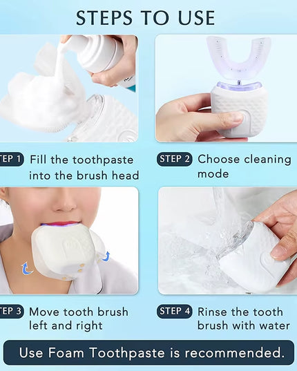UBrush - Portable Oral Care U-Shaped Electric Toothbrush 360 Degree U-Shaped Automatic Electric Toothbrush 
