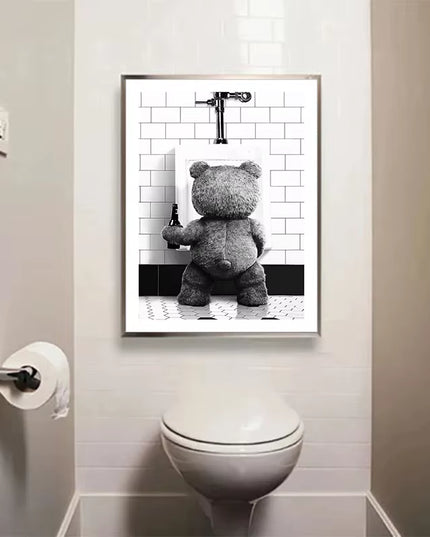 Black & White Cute "TED" Bear peeing canvas print art decoration -50x70cm (not framed)
