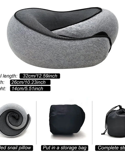 Portable Travel Snail Style Neck Pillow Memory best for Neck Support, Soft and supports all around the neck