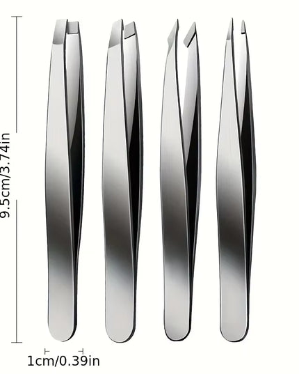 Set of 4 pcs professional stainless steel Eyebrow / hair Tweezers 