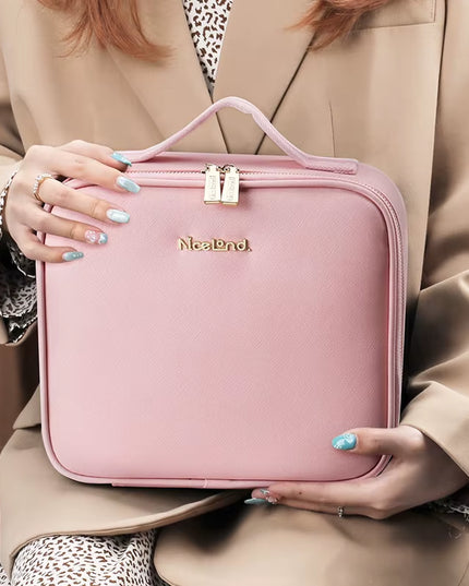 Portable Makeup Organizer Bag with Lighting, Adjustable Dividers, Cosmetics Storage Case 