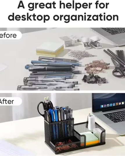 Mesh Desk supplies Organizer with Pencil Holder and Storage Baskets for Desktop Accessories, 3 Compartments