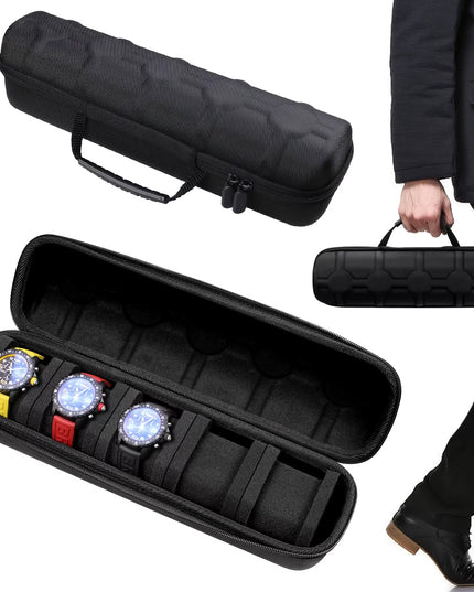 1Pc 5-Slot Watch Case | Hard Shell Travel Organizer with Pillow Insert 