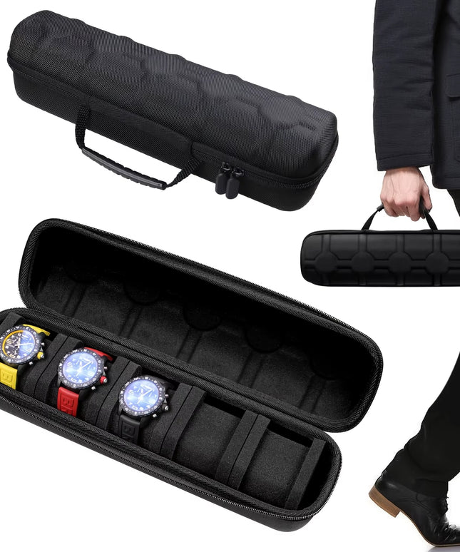 1Pc 5-Slot Watch Case | Hard Shell Travel Organizer with Pillow Insert 