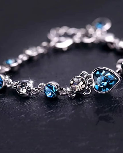 Women Silver & Blue Crystal Heart lucky Charm Bracelet 