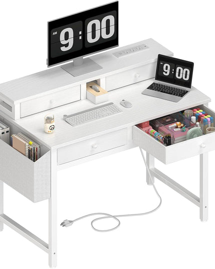 Small White Kids Desk with Fabric Drawers 