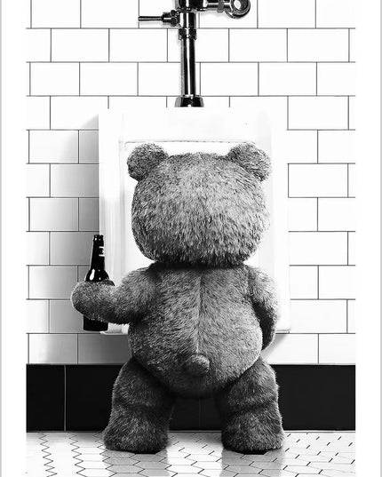 Black & White Cute "TED" Bear peeing canvas print art decoration -50x70cm (not framed)