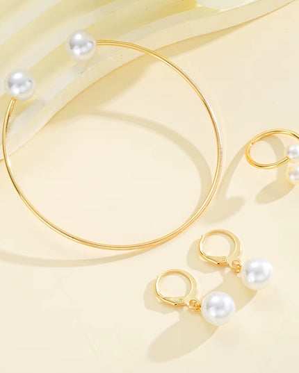4Pcs Simple Pearl jewelry set Earrings / Ring / Bangle