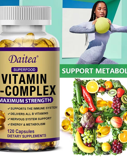 120 capsules Vitamin B-Complex Supplement B12 B1 B2 B3 B5 B6 B9 Biotin for Nervous System, Metabolism, Immune and Energy Support, Super Diet