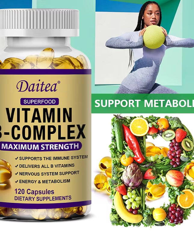 120 capsules Vitamin B-Complex Supplement B12 B1 B2 B3 B5 B6 B9 Biotin for Nervous System, Metabolism, Immune and Energy Support, Super Diet
