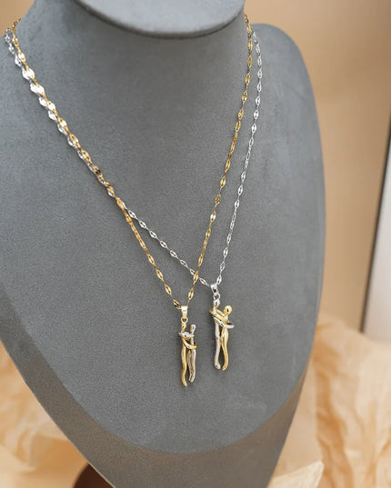 Stainless Steel Couple Hugging Necklace Pendant for Women & Men- Gold and Silver Color chains 