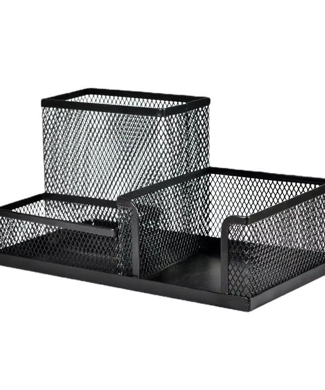 Mesh Desk supplies Organizer with Pencil Holder and Storage Baskets for Desktop Accessories, 3 Compartments