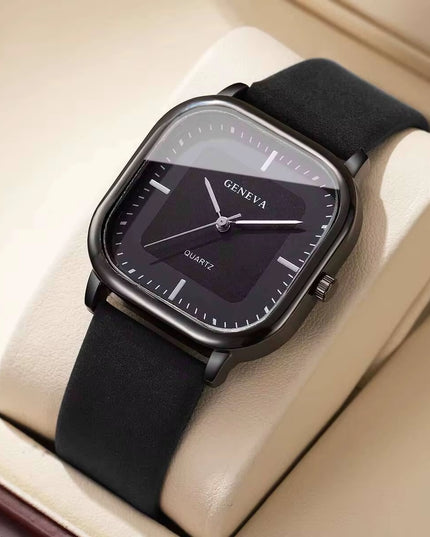 Unique slick Square Minimalist Quartz Movement men's Watch with Casual Leather Strap (Without Box）