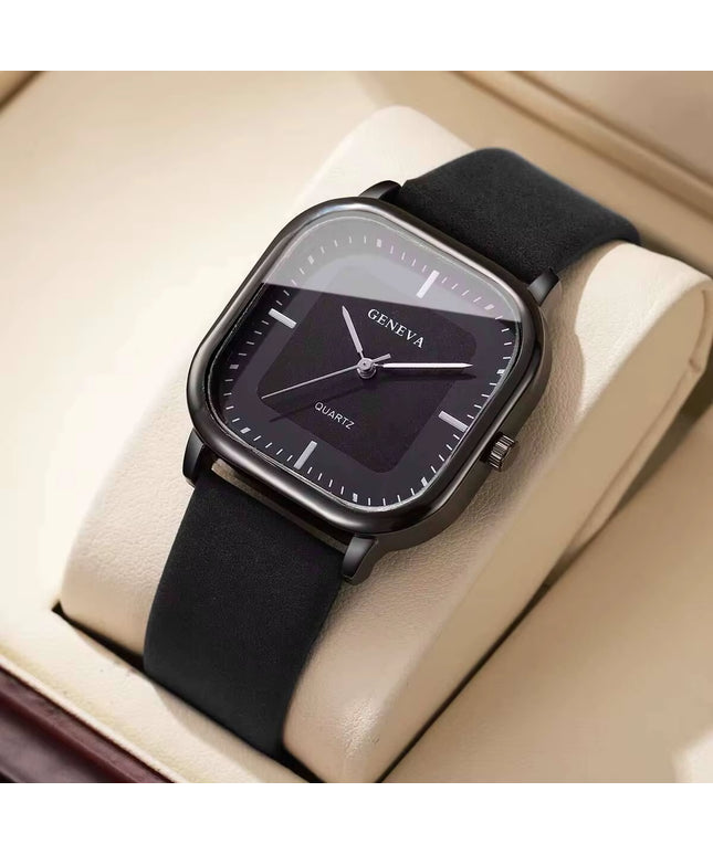 Unique slick Square Minimalist Quartz Movement men's Watch with Casual Leather Strap (Without Box）
