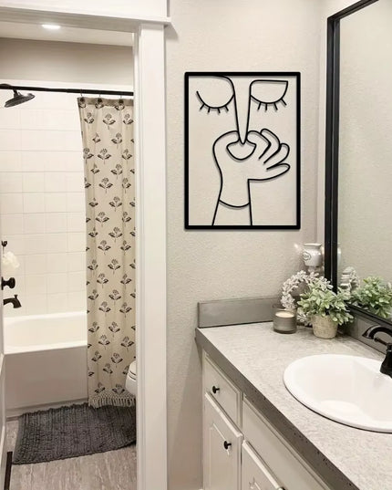 1Pc Humorous Bathroom Sign with Minimal Line Art Design - Restroom Decor