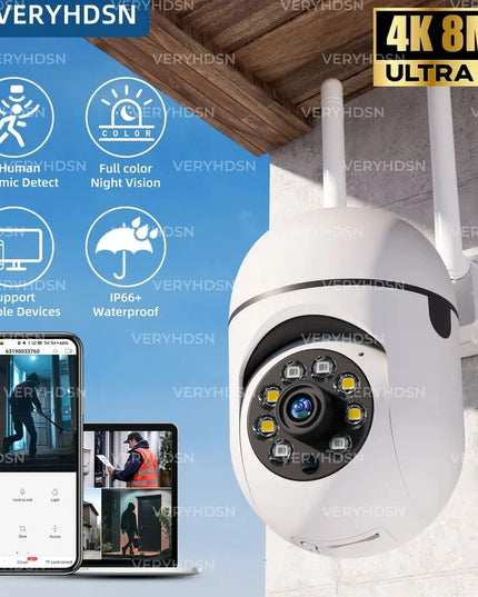 4K PTZ Outdoor WiFi Security Camera, Waterproof, IP with 4× Zoom, AI Human Detection, Night Vision, Two-Way Audio & Remote App Control