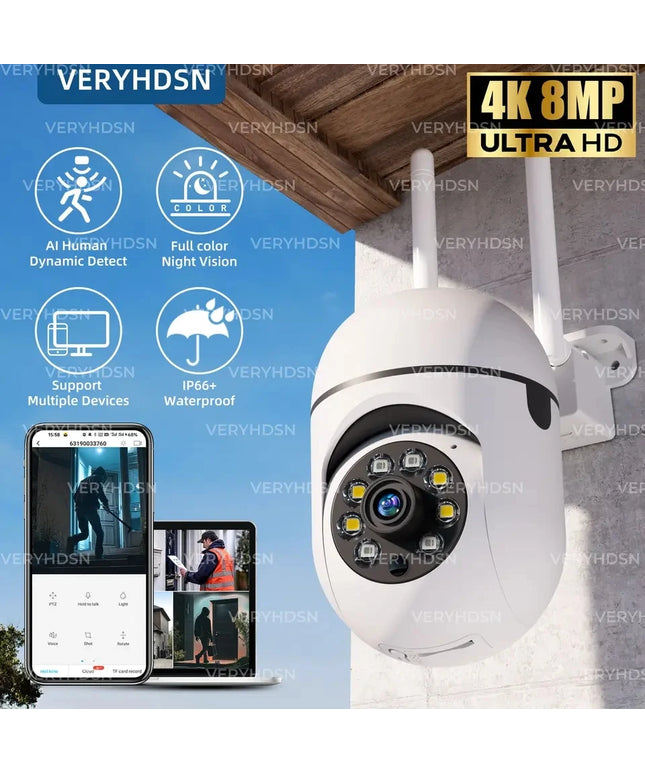 4K PTZ Outdoor WiFi Security Camera, Waterproof, IP with 4× Zoom, AI Human Detection, Night Vision, Two-Way Audio & Remote App Control