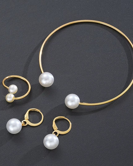4Pcs Simple Pearl jewelry set Earrings / Ring / Bangle