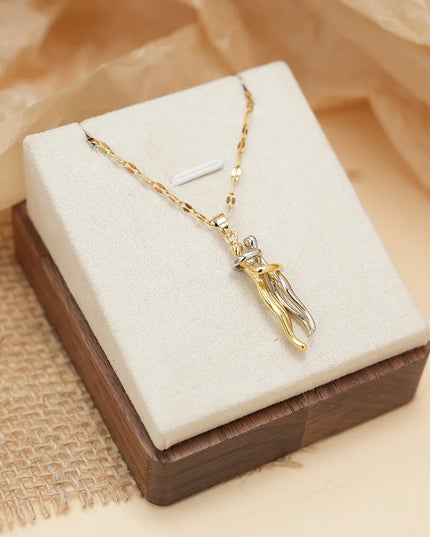 Stainless Steel Couple Hugging Necklace Pendant for Women & Men- Gold and Silver Color chains 