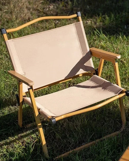 Lightweight and high quality Khaki Camping Outdoor Chairs, Aluminum Alloy and Wood Grain-4pcs set