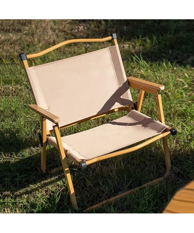 Lightweight and high quality Khaki Camping Outdoor Chairs, Aluminum Alloy and Wood Grain-4pcs set